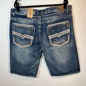 GS115 Bruce Slim Fit Jean Shorts Jorts Blue Distress Denim Embroidery Mens 39/13